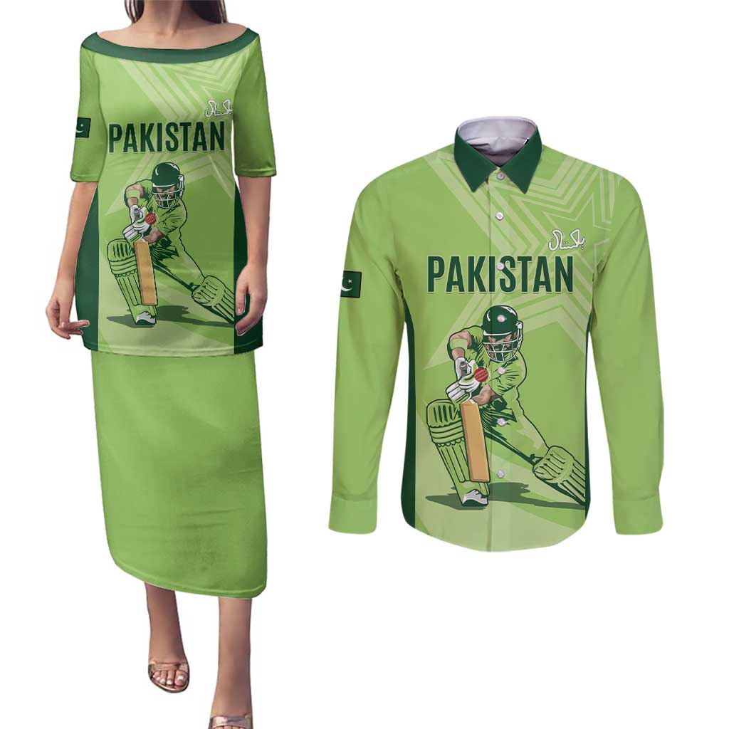 Custom Pakistan Cricket Couples Matching Puletasi and Long Sleeve Button Shirt Go Shaheens LT15