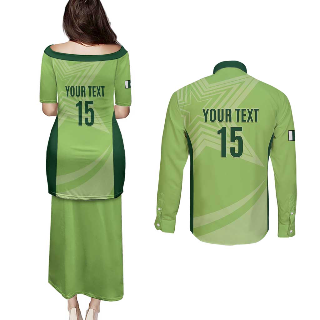 Custom Pakistan Cricket Couples Matching Puletasi and Long Sleeve Button Shirt Go Shaheens LT15