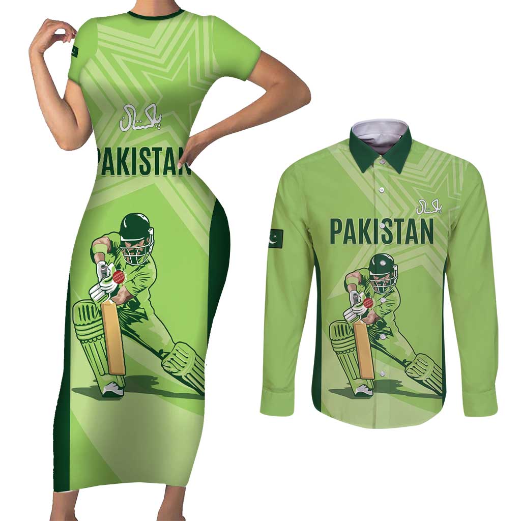 Custom Pakistan Cricket Couples Matching Short Sleeve Bodycon Dress and Long Sleeve Button Shirt Go Shaheens LT15