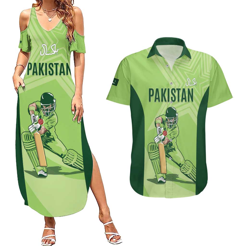 Custom Pakistan Cricket Couples Matching Summer Maxi Dress and Hawaiian Shirt Go Shaheens LT15