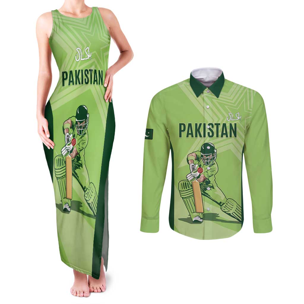 Custom Pakistan Cricket Couples Matching Tank Maxi Dress and Long Sleeve Button Shirt Go Shaheens LT15