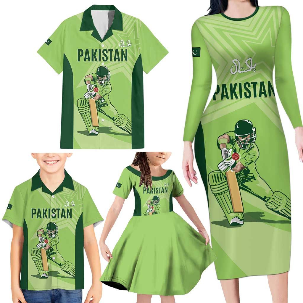 Custom Pakistan Cricket Family Matching Long Sleeve Bodycon Dress and Hawaiian Shirt Go Shaheens LT15