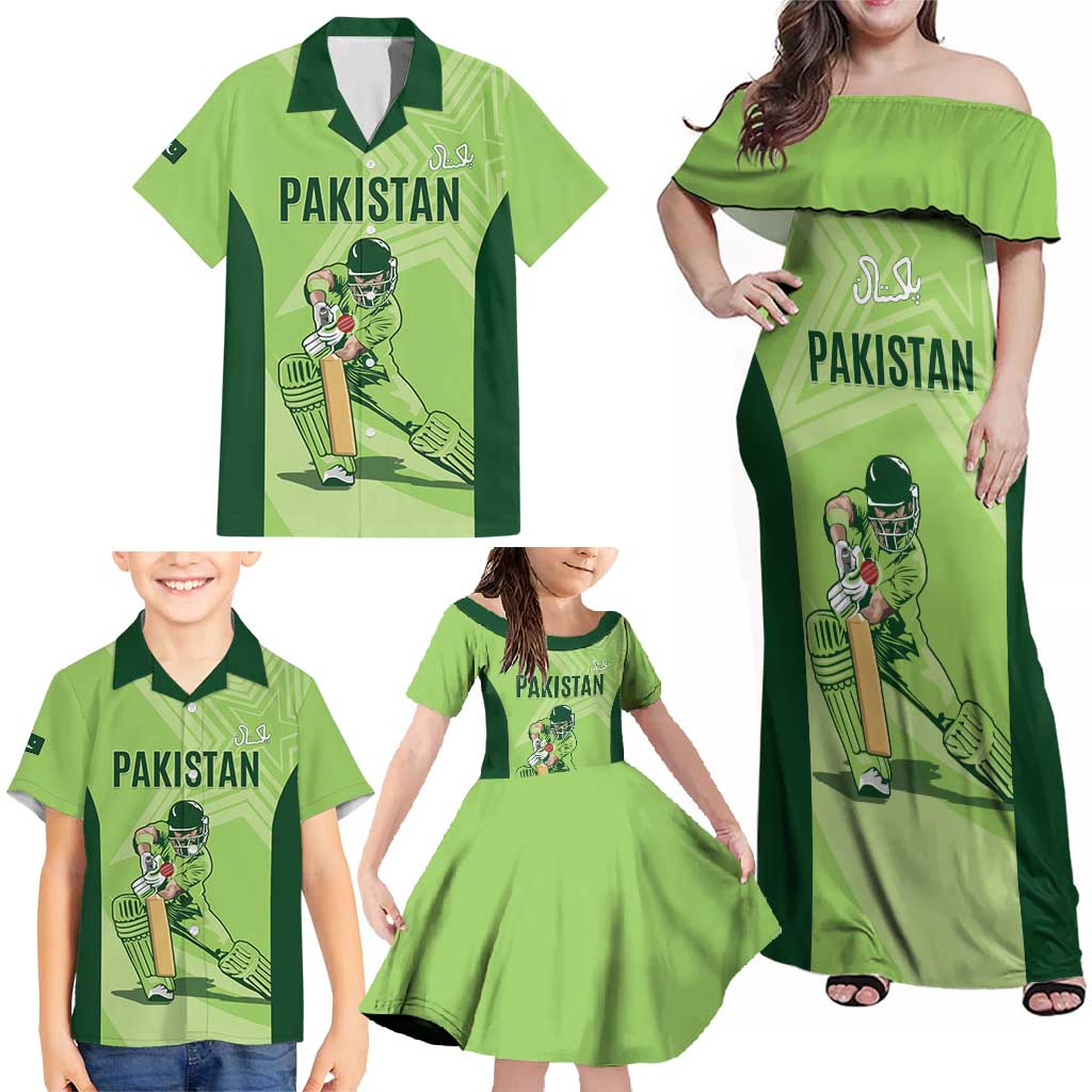 Custom Pakistan Cricket Family Matching Off Shoulder Maxi Dress and Hawaiian Shirt Go Shaheens LT15