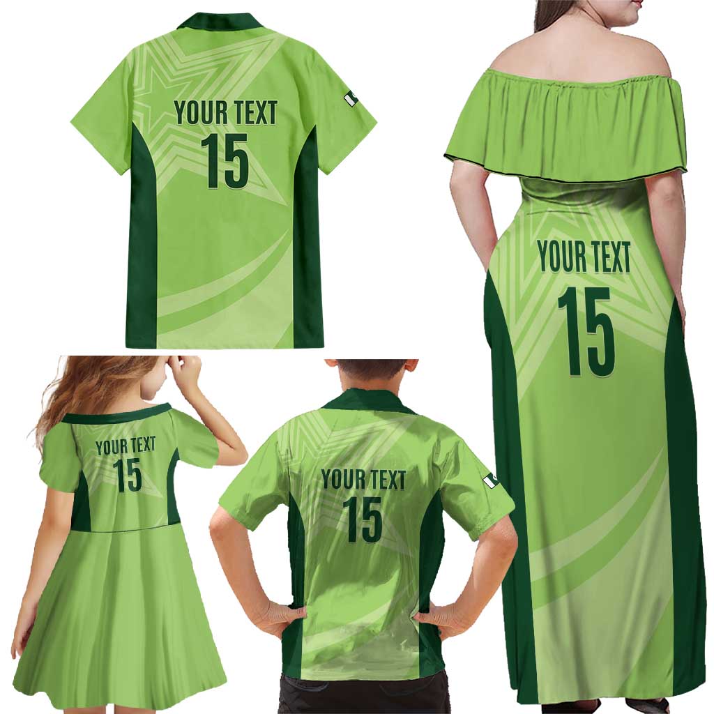 Custom Pakistan Cricket Family Matching Off Shoulder Maxi Dress and Hawaiian Shirt Go Shaheens LT15