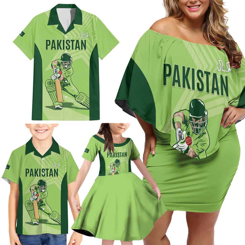 Custom Pakistan Cricket Family Matching Off Shoulder Short Dress and Hawaiian Shirt Go Shaheens LT15