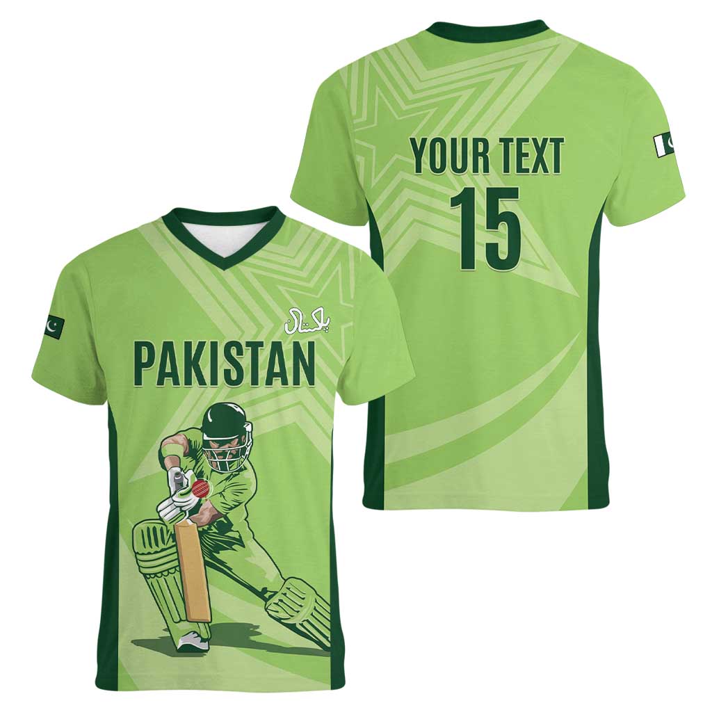 Custom Pakistan Cricket Women V-Neck T-Shirt Go Shaheens LT15