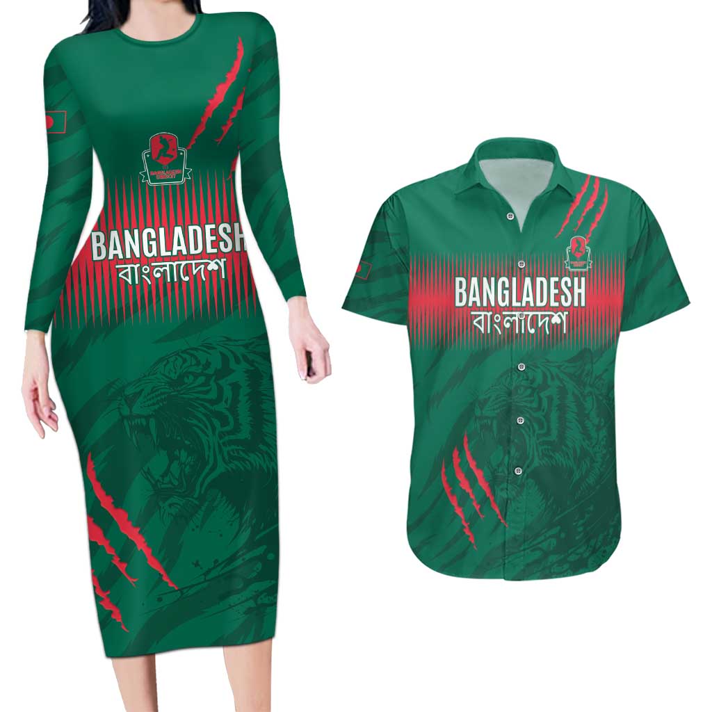 Custom Bangladesh Cricket Couples Matching Long Sleeve Bodycon Dress and Hawaiian Shirt Go Tigers