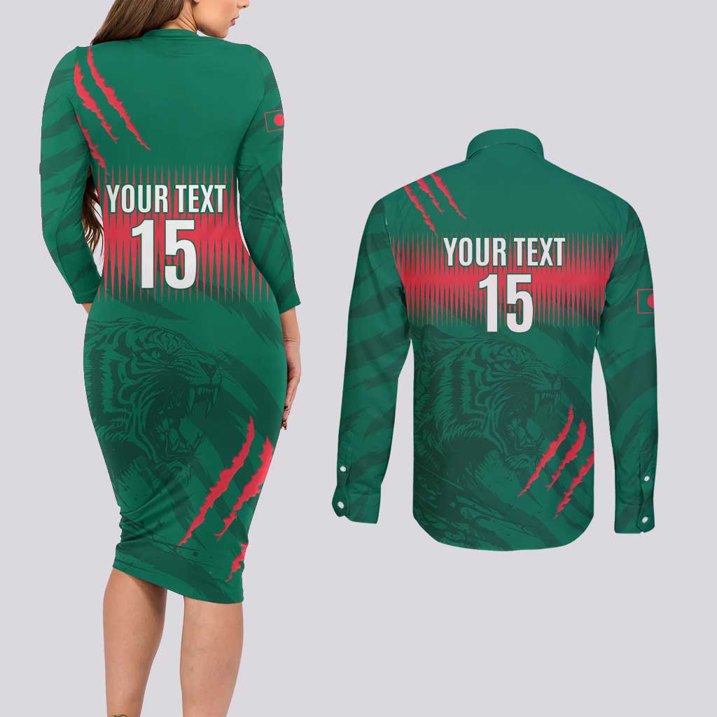 Custom Bangladesh Cricket Couples Matching Long Sleeve Bodycon Dress and Long Sleeve Button Shirt Go Tigers