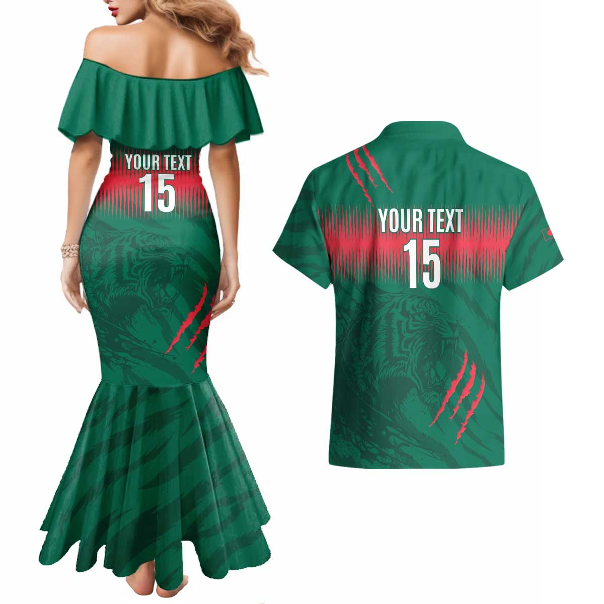 Custom Bangladesh Cricket Couples Matching Mermaid Dress and Hawaiian Shirt Go Tigers