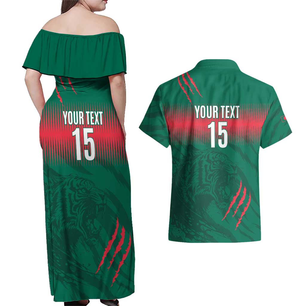 Custom Bangladesh Cricket Couples Matching Off Shoulder Maxi Dress and Hawaiian Shirt Go Tigers