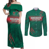 Custom Bangladesh Cricket Couples Matching Off Shoulder Maxi Dress and Long Sleeve Button Shirt Go Tigers