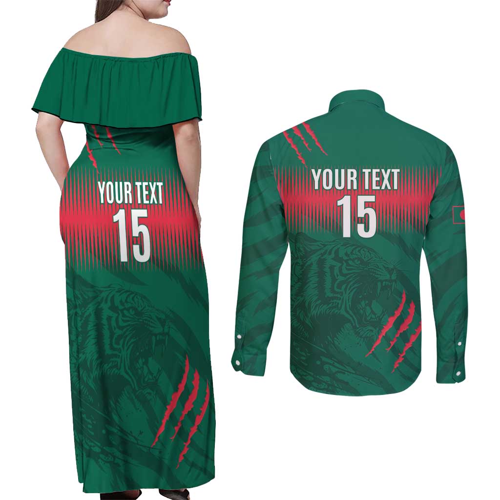 Custom Bangladesh Cricket Couples Matching Off Shoulder Maxi Dress and Long Sleeve Button Shirt Go Tigers