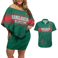 Custom Bangladesh Cricket Couples Matching Off Shoulder Short Dress and Hawaiian Shirt Go Tigers