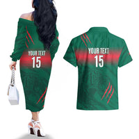 Custom Bangladesh Cricket Couples Matching Off The Shoulder Long Sleeve Dress and Hawaiian Shirt Go Tigers