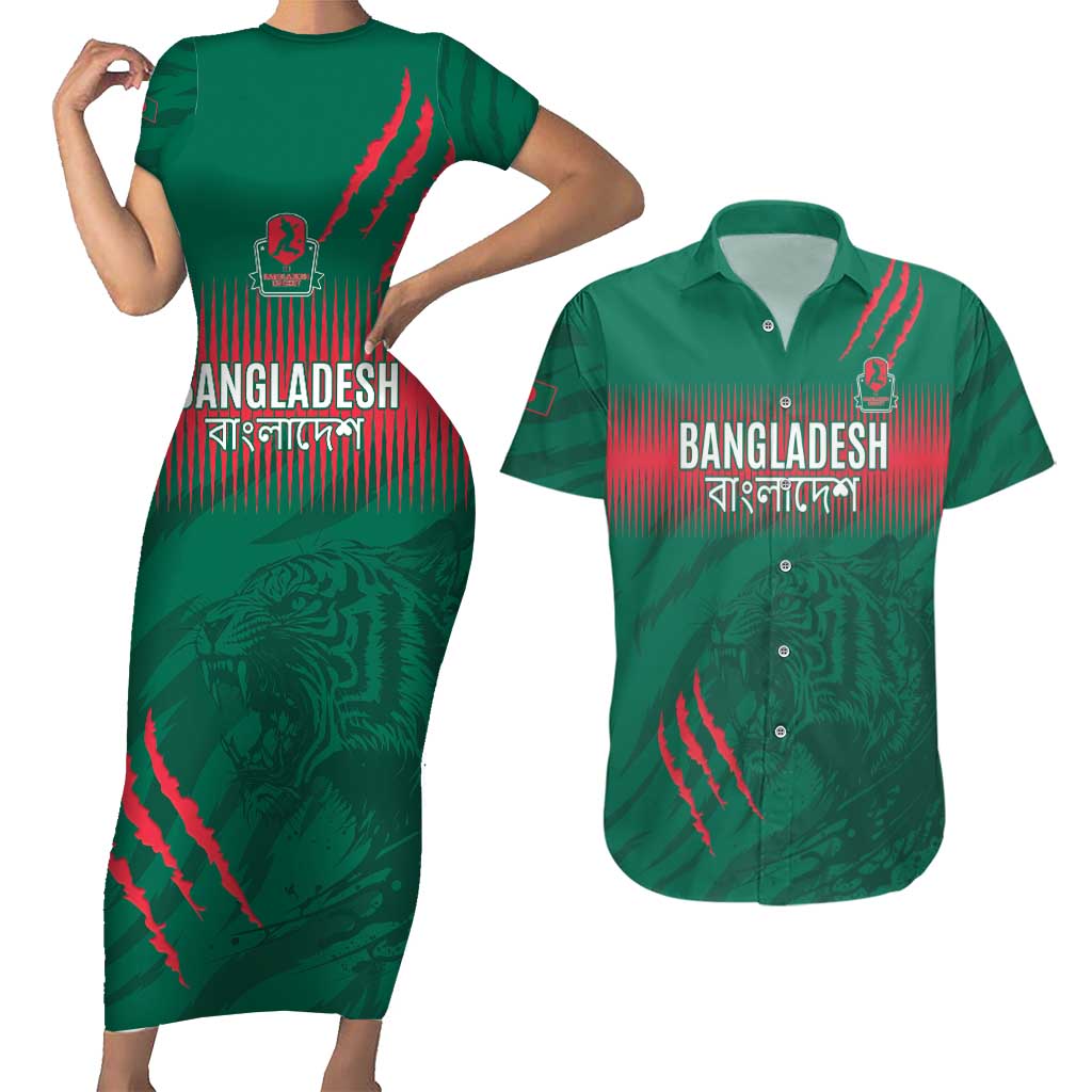 Custom Bangladesh Cricket Couples Matching Short Sleeve Bodycon Dress and Hawaiian Shirt Go Tigers