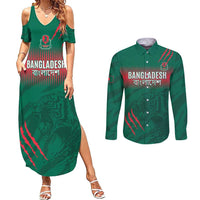 Custom Bangladesh Cricket Couples Matching Summer Maxi Dress and Long Sleeve Button Shirt Go Tigers