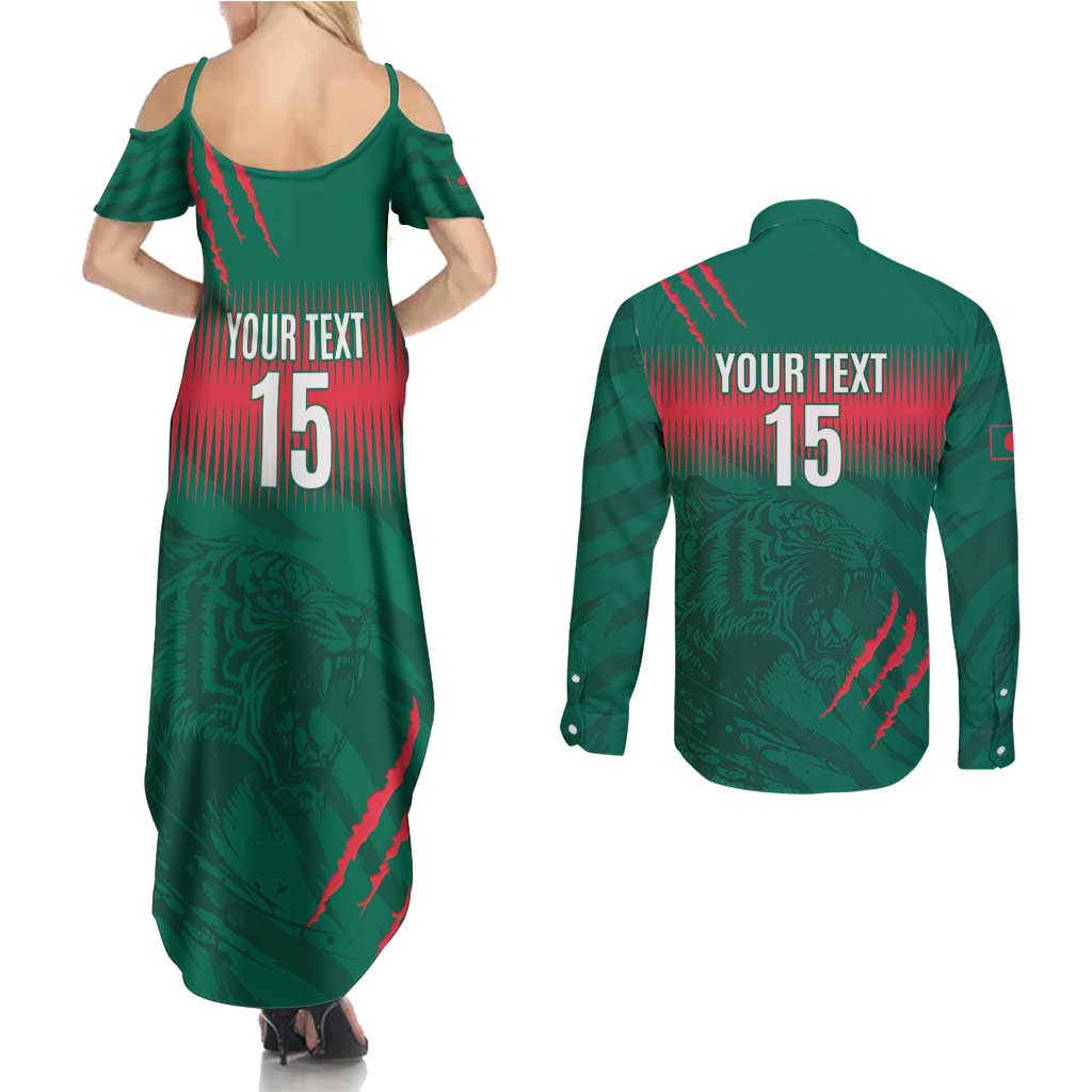 Custom Bangladesh Cricket Couples Matching Summer Maxi Dress and Long Sleeve Button Shirt Go Tigers