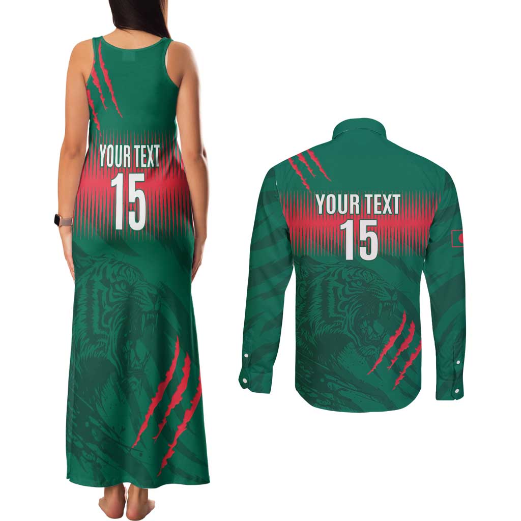 Custom Bangladesh Cricket Couples Matching Tank Maxi Dress and Long Sleeve Button Shirt Go Tigers