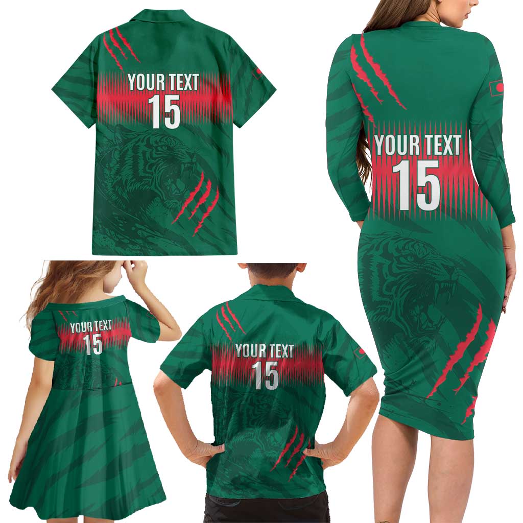 Custom Bangladesh Cricket Family Matching Long Sleeve Bodycon Dress and Hawaiian Shirt Go Tigers