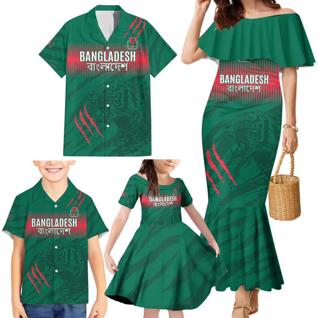 Custom Bangladesh Cricket Family Matching Mermaid Dress and Hawaiian Shirt Go Tigers