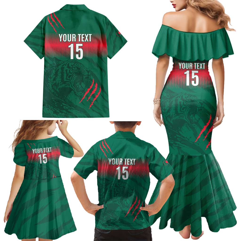 Custom Bangladesh Cricket Family Matching Mermaid Dress and Hawaiian Shirt Go Tigers