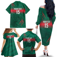 Custom Bangladesh Cricket Family Matching Off The Shoulder Long Sleeve Dress and Hawaiian Shirt Go Tigers