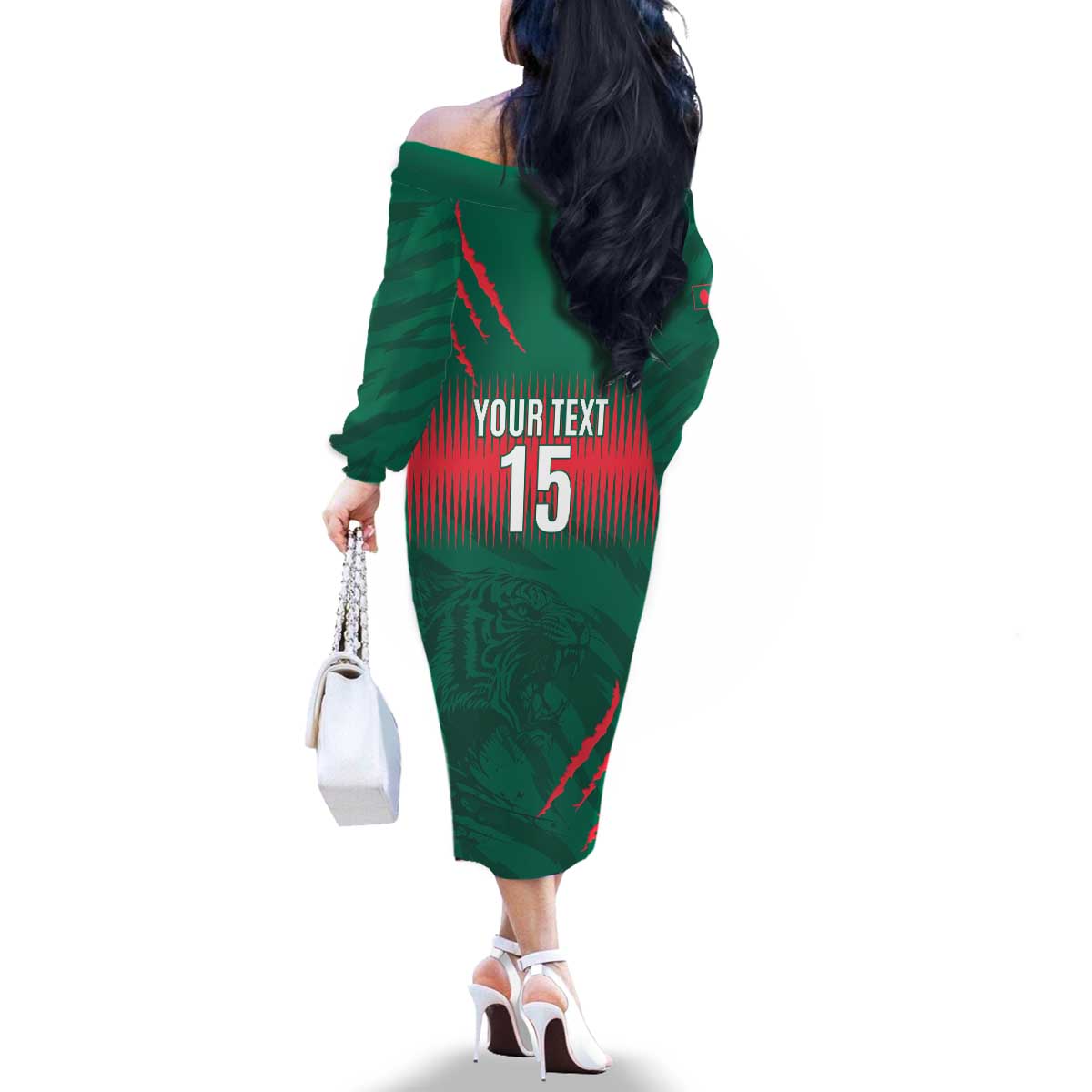 Custom Bangladesh Cricket Family Matching Off The Shoulder Long Sleeve Dress and Hawaiian Shirt Go Tigers