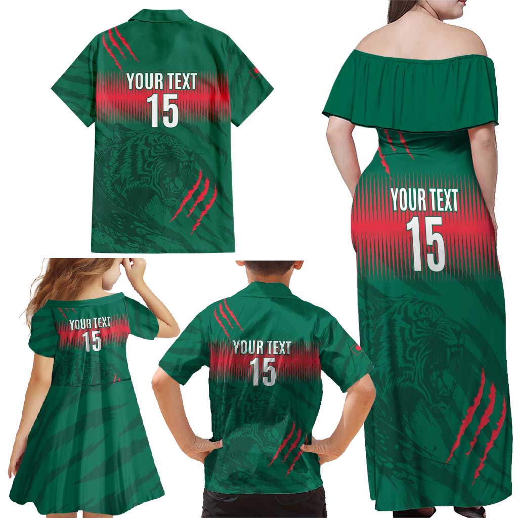 Custom Bangladesh Cricket Family Matching Off Shoulder Maxi Dress and Hawaiian Shirt Go Tigers