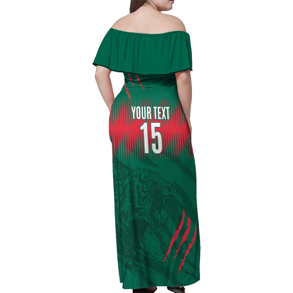 Custom Bangladesh Cricket Family Matching Off Shoulder Maxi Dress and Hawaiian Shirt Go Tigers