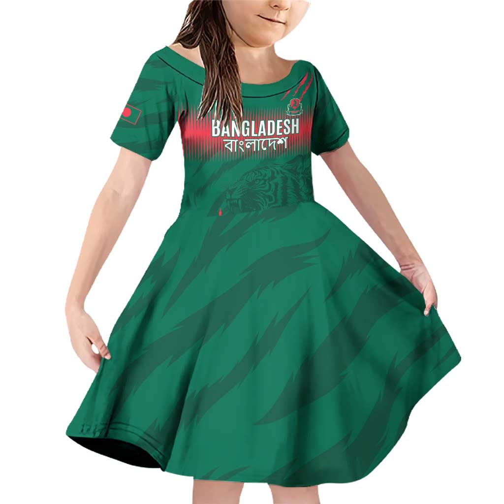 Custom Bangladesh Cricket Family Matching Off Shoulder Short Dress and Hawaiian Shirt Go Tigers