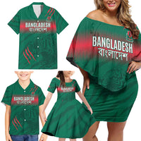 Custom Bangladesh Cricket Family Matching Off Shoulder Short Dress and Hawaiian Shirt Go Tigers