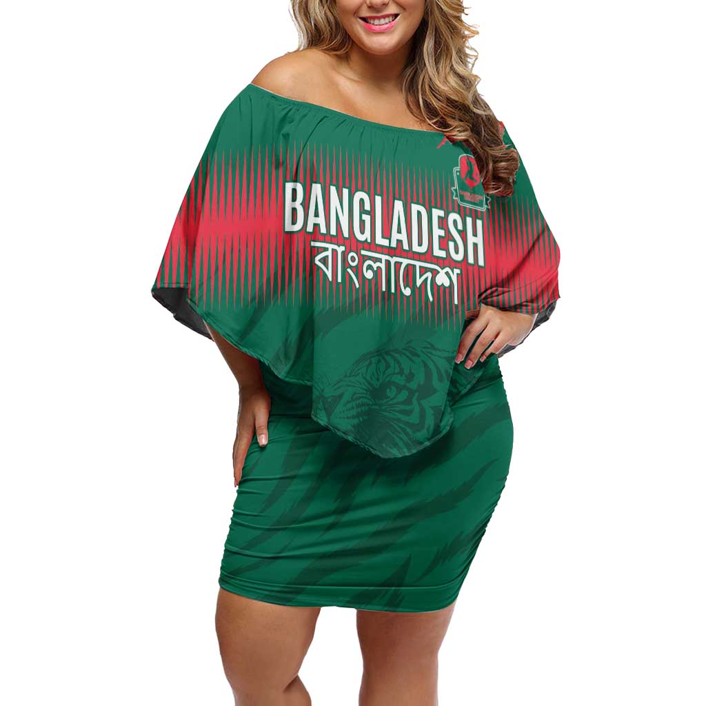 Custom Bangladesh Cricket Family Matching Off Shoulder Short Dress and Hawaiian Shirt Go Tigers