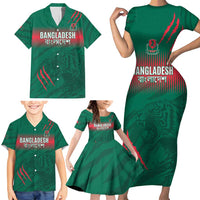 Custom Bangladesh Cricket Family Matching Short Sleeve Bodycon Dress and Hawaiian Shirt Go Tigers