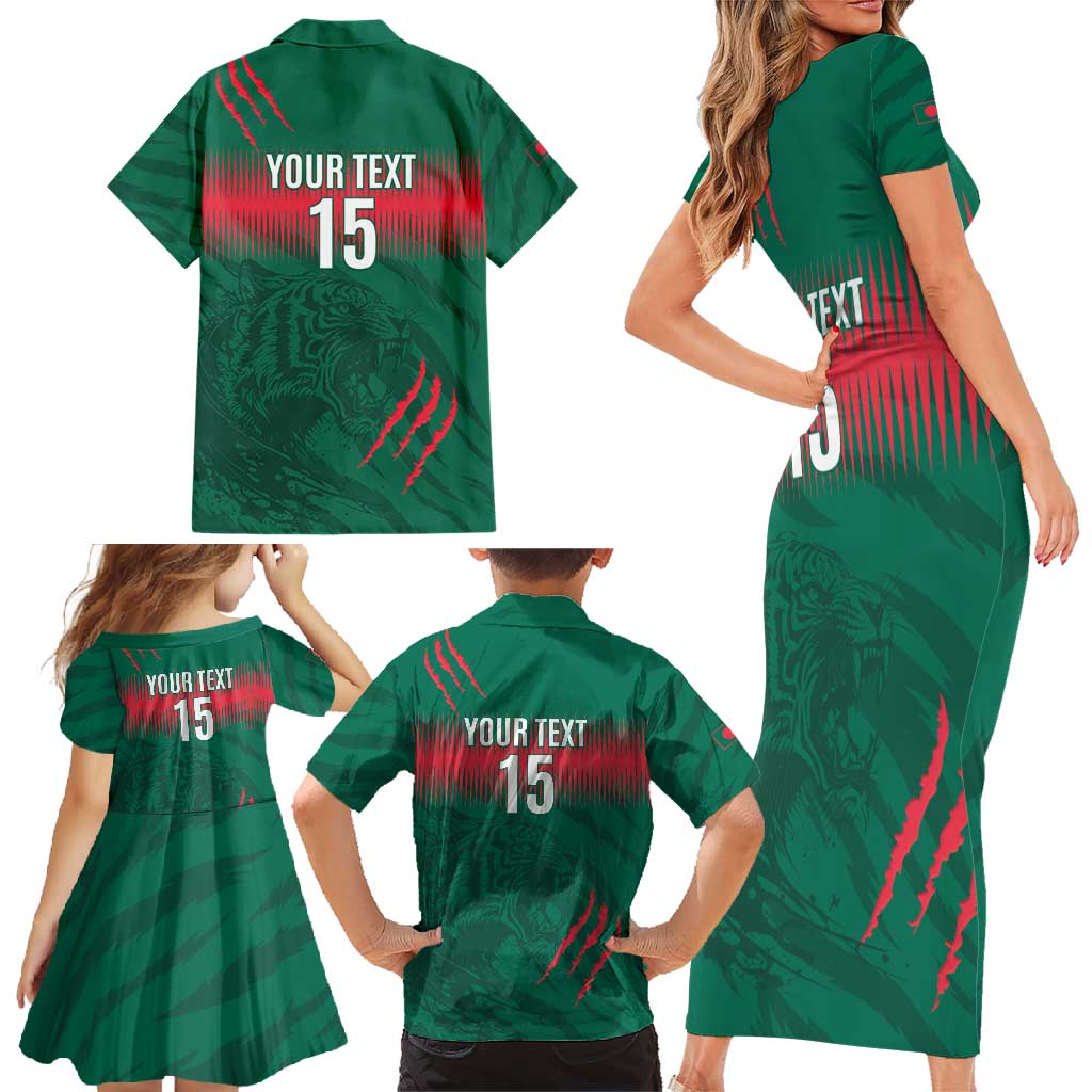 Custom Bangladesh Cricket Family Matching Short Sleeve Bodycon Dress and Hawaiian Shirt Go Tigers