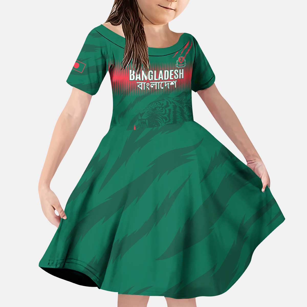 Custom Bangladesh Cricket Kid Short Sleeve Dress Go Tigers