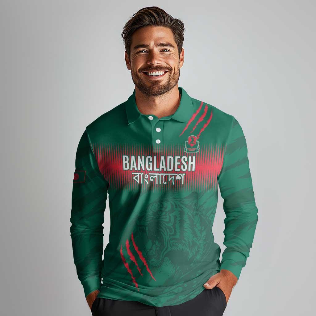 Custom Bangladesh Cricket Long Sleeve Polo Shirt Go Tigers