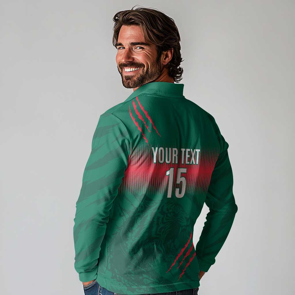 Custom Bangladesh Cricket Long Sleeve Polo Shirt Go Tigers