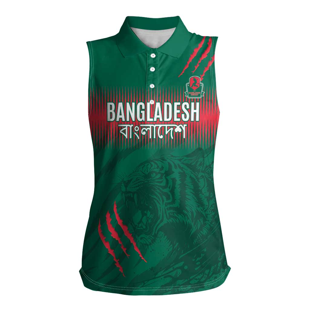 Custom Bangladesh Cricket Women Sleeveless Polo Shirt Go Tigers