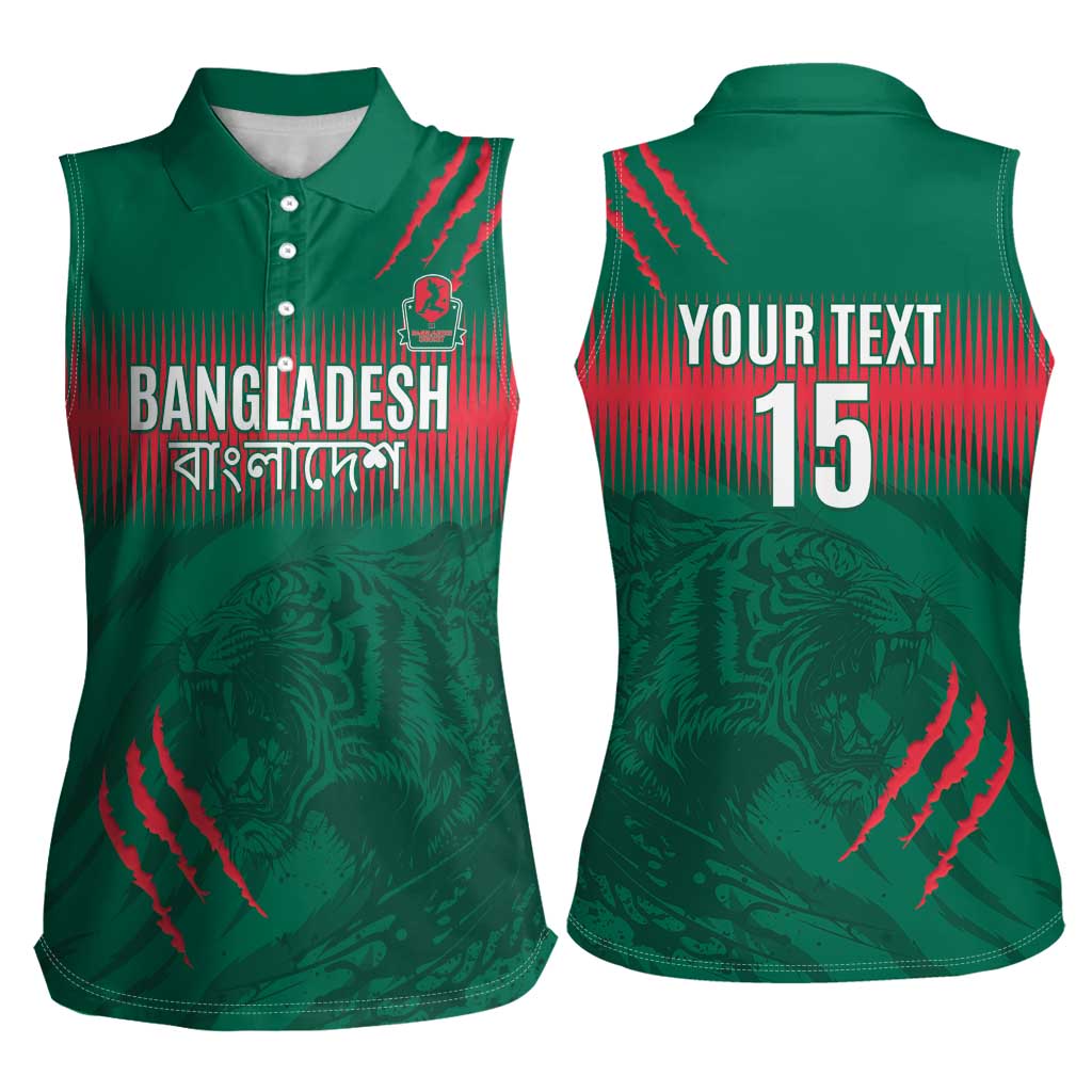 Custom Bangladesh Cricket Women Sleeveless Polo Shirt Go Tigers