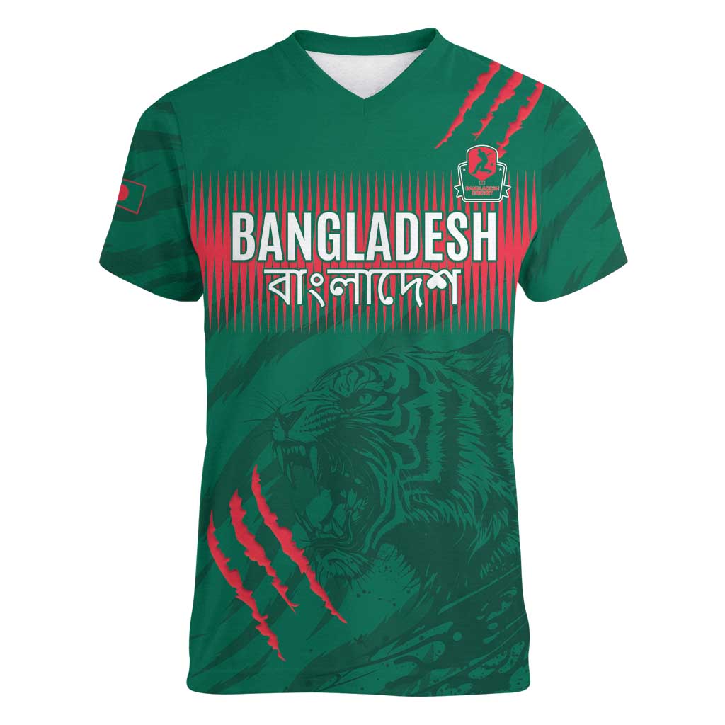 Custom Bangladesh Cricket Women V-Neck T-Shirt Go Tigers