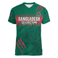 Custom Bangladesh Cricket Women V-Neck T-Shirt Go Tigers