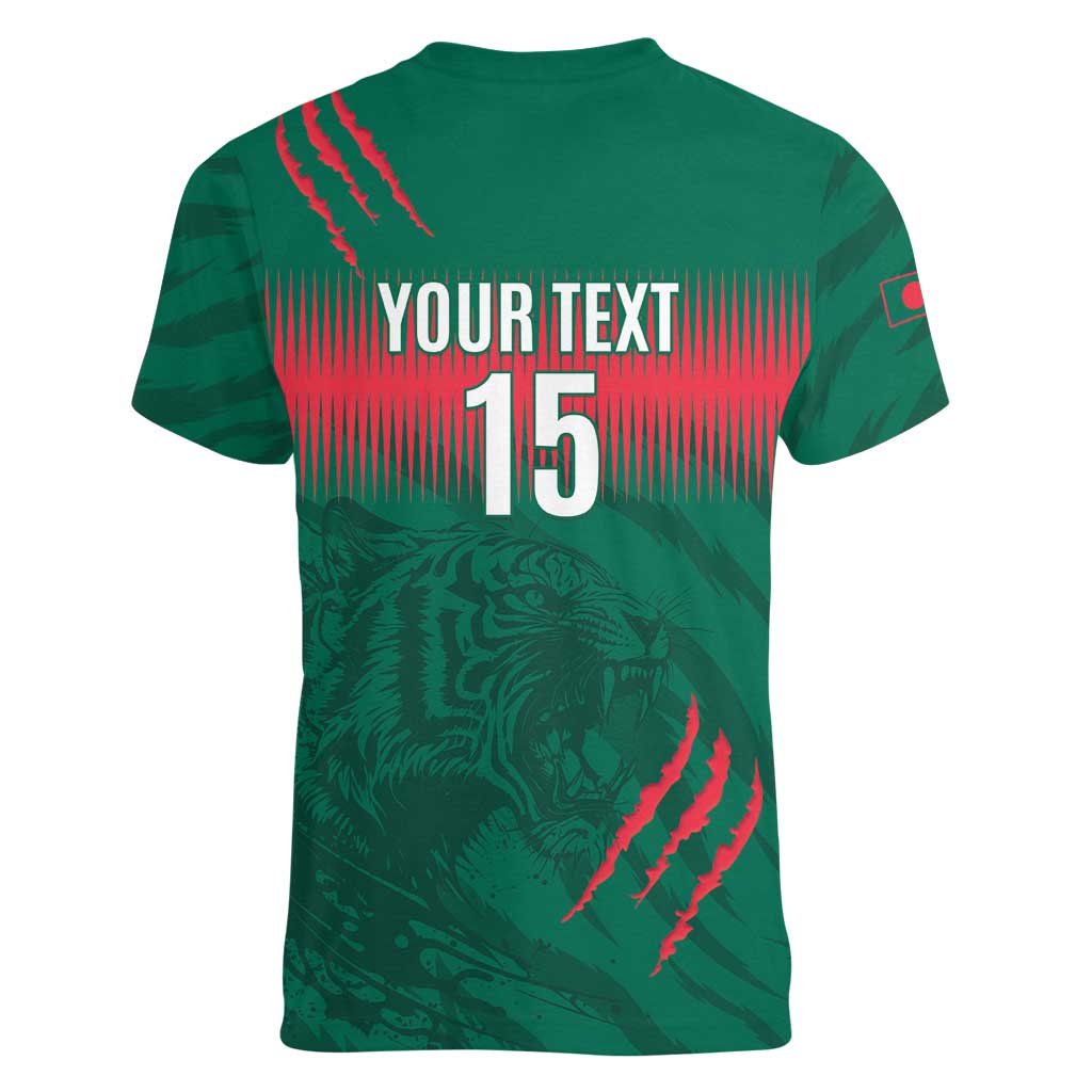 Custom Bangladesh Cricket Women V-Neck T-Shirt Go Tigers