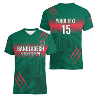 Custom Bangladesh Cricket Women V-Neck T-Shirt Go Tigers
