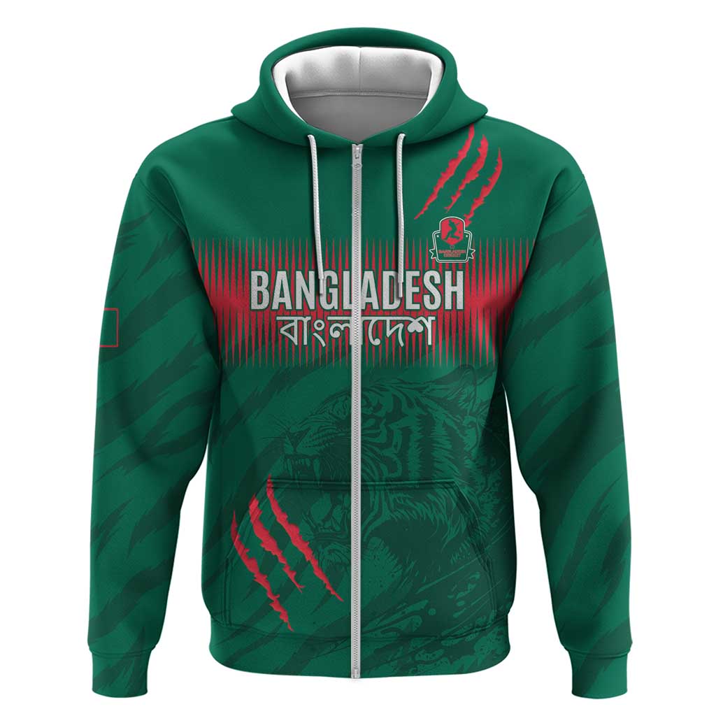 Custom Bangladesh Cricket Zip Hoodie Go Tigers