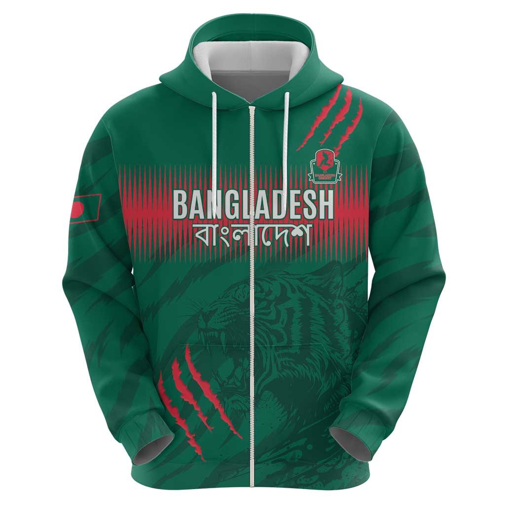 Custom Bangladesh Cricket Zip Hoodie Go Tigers