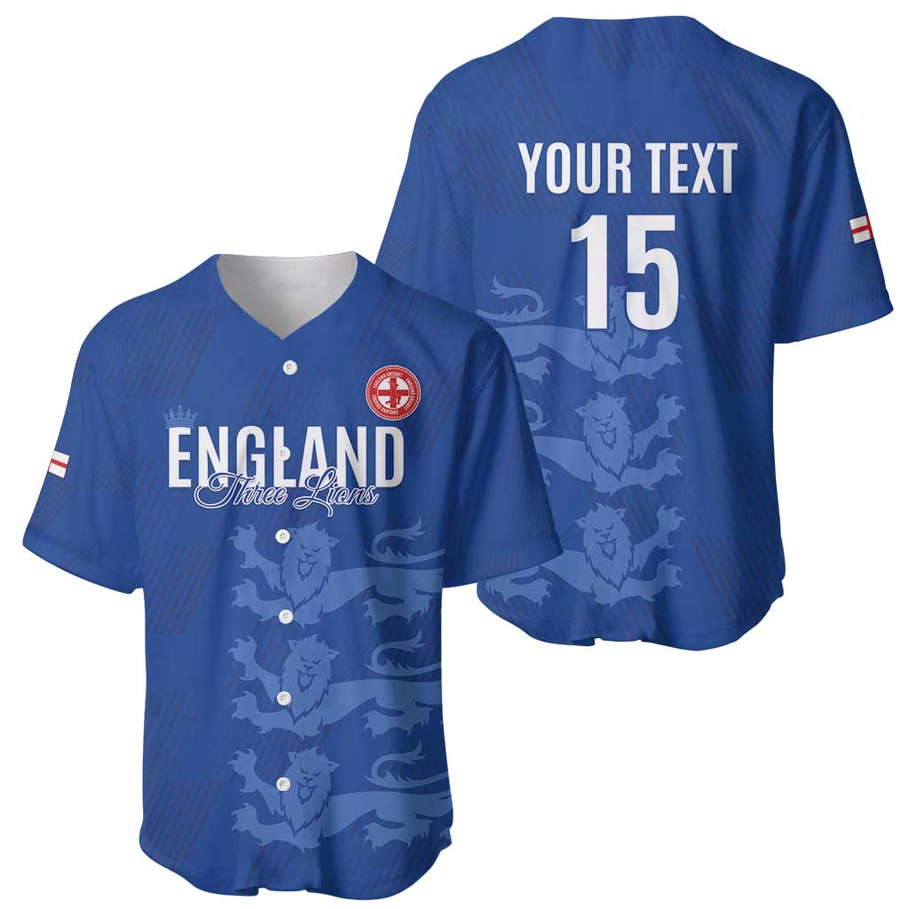 Custom England Cricket Baseball Jersey Go Three Lions - Blue Ver