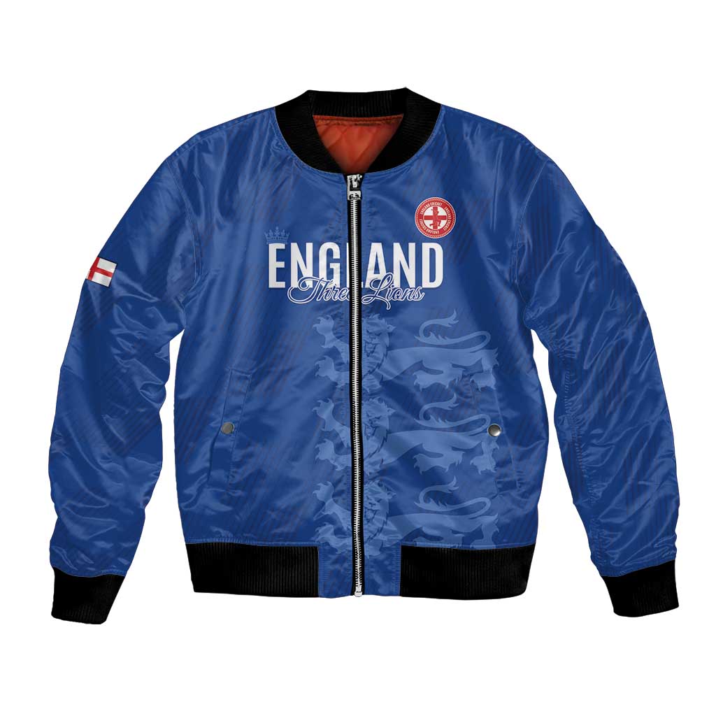 Custom England Cricket Bomber Jacket Go Three Lions - Blue Ver