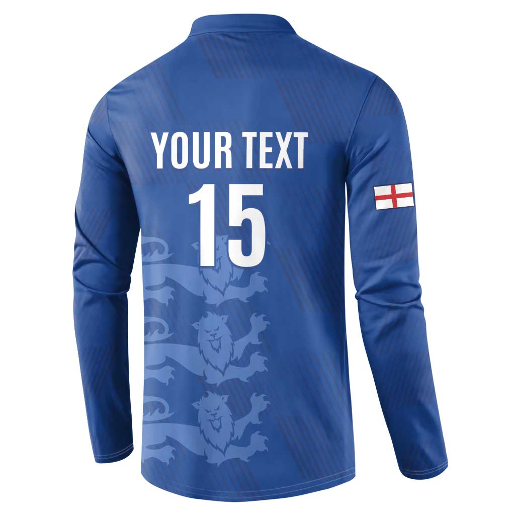 Custom England Cricket Button Sweatshirt Go Three Lions - Blue Ver