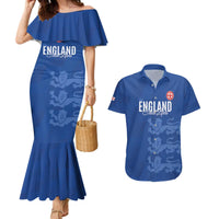 Custom England Cricket Couples Matching Mermaid Dress and Hawaiian Shirt Go Three Lions - Blue Ver