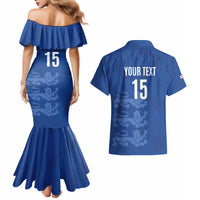 Custom England Cricket Couples Matching Mermaid Dress and Hawaiian Shirt Go Three Lions - Blue Ver